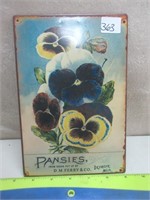 CUTE METAL PANSIES DECOR SIGN