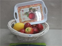 BASKET OF FAUX FRUIT + TRAY