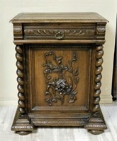 Well Carved Barely Twist Oak Cabinet.