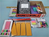 Pencils, erasers, rulers, note pads new stock