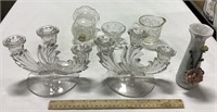 Glass lot w/ candle holders & ceramic vase