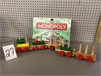 MONOPOLY AND WOODEN TRAIN