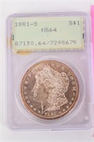 Coin 1881-S Morgan Silver Dollar PCGS MS64