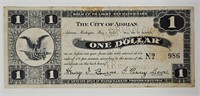 1933 Adrian, MI One Dollar Depression Scrip Note