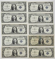 10 U.S. One Dollar Silver Certificate Notes 1953