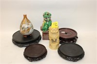3pc Antique Japanese Kutani Vase/Sake carafe 7",