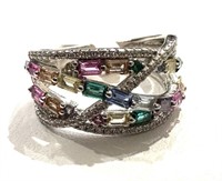 Silver Multi Color Sapphire Crystal Design Ring