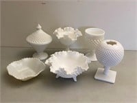 Milk Glass Bowls, & Covered Compote