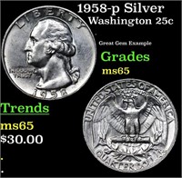 1958-p Washington Quarter Silver 25c Grades GEM Un