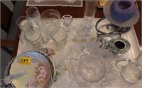 TRAY WITH CANDLE HOLDERS, CUPS, SHOT GLASSES,