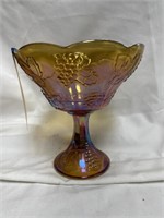 Carnival Glass Pedestal Bowl 8"