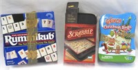Games: Rummikub. Scrabble. Grinch Christmas Bingo