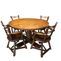 Four Viking Oak Horsehead Chairs, Pedestal Table