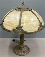 Slag Glass & cast Metal Table Lamp