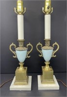 Carrara Marble and Brass Table Lamps