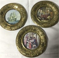 Vintage Brass Frame Pictorial Wall Plates (3)