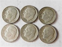 6 Liberty dimes 1960's