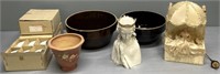 Stoneware Bowls; Bride Figural Lamp & Lot