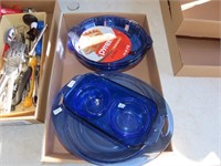 Pyrex blue dishes.