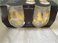 Set of New Crofton Stemless Wine Glasses & 12"