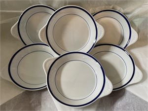 6 Blue & White 8.5" Handled Plates