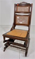 Victorian platform rocker, cane back, lumbar