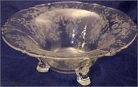 Heisey Rosalie etched dolphin foot bowl