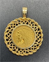 1913 Indian Head $2.5 Gold Coin Pendant