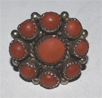 Vtg Native American Sterling Silver Coral Ring Sz8