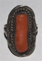 Vtg Native American Sterling Silver Coral Ring Sz6