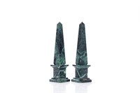 Pair of green marble obelisks