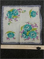 Vintage floral handkerchief, 12" sq.