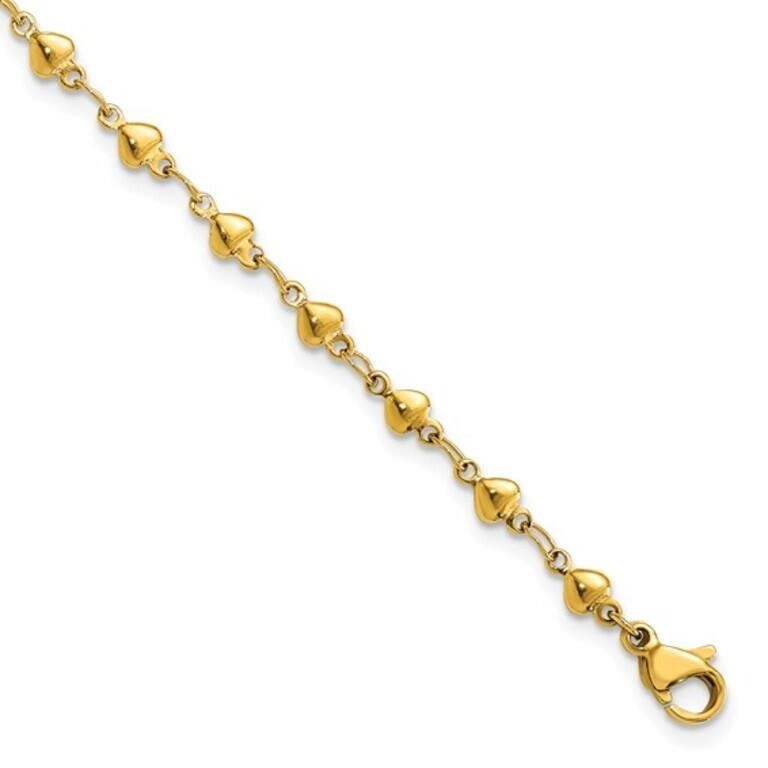 Stainless Steel Yellow Plt Hearts Anklet