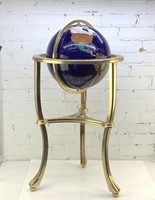 36" mid century lapis world globe on brass stand