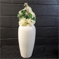 Cream Vase with faux flowers & pussywillow- QS