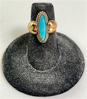 10KT Gold/Sterling/Turquoise Ring 3 Gr Size 5