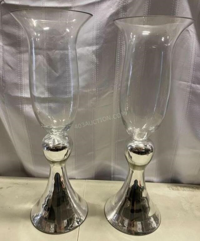 2 Large Silver & Metal Candle Holder