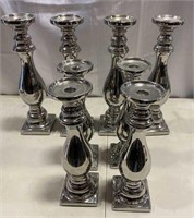 Lot of 8 Silver Metal Candle Holders