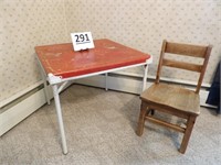 Child's Folding Table & Wood Chair