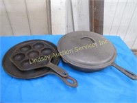 3 pcs cast iron: skillet w/ lid, round griddle,