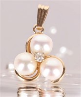 14K YELLOW GOLD DIAMOND PEARL LADIES PEDNANT