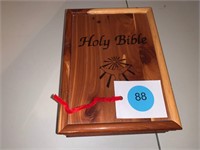 BIBLE IN NICE CEDAR WOOD BOX