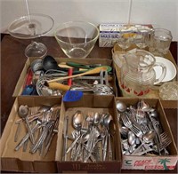 Kitchen: flatware, utensils, glass sailboat