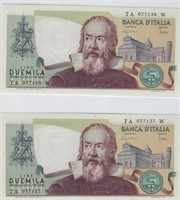 Italy 2000 LIRA,1983 x2 Fancy SN UNC.I4z