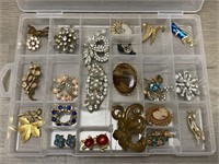 (21) Brooches In Divided Container