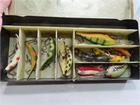 Box of Vintage Fishing Flatfish & Lures in tin