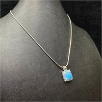 Sterling Silver Blue Cabochon Pendant Necklace