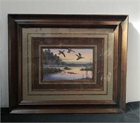 Beautiful framed picture of ducks signed 26 X