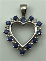 14k Sapphire, Diamond Heart Pendant