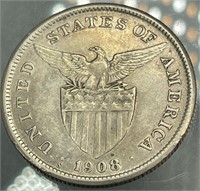 Silver U.S. Phillipines One Peso 1oz 1908